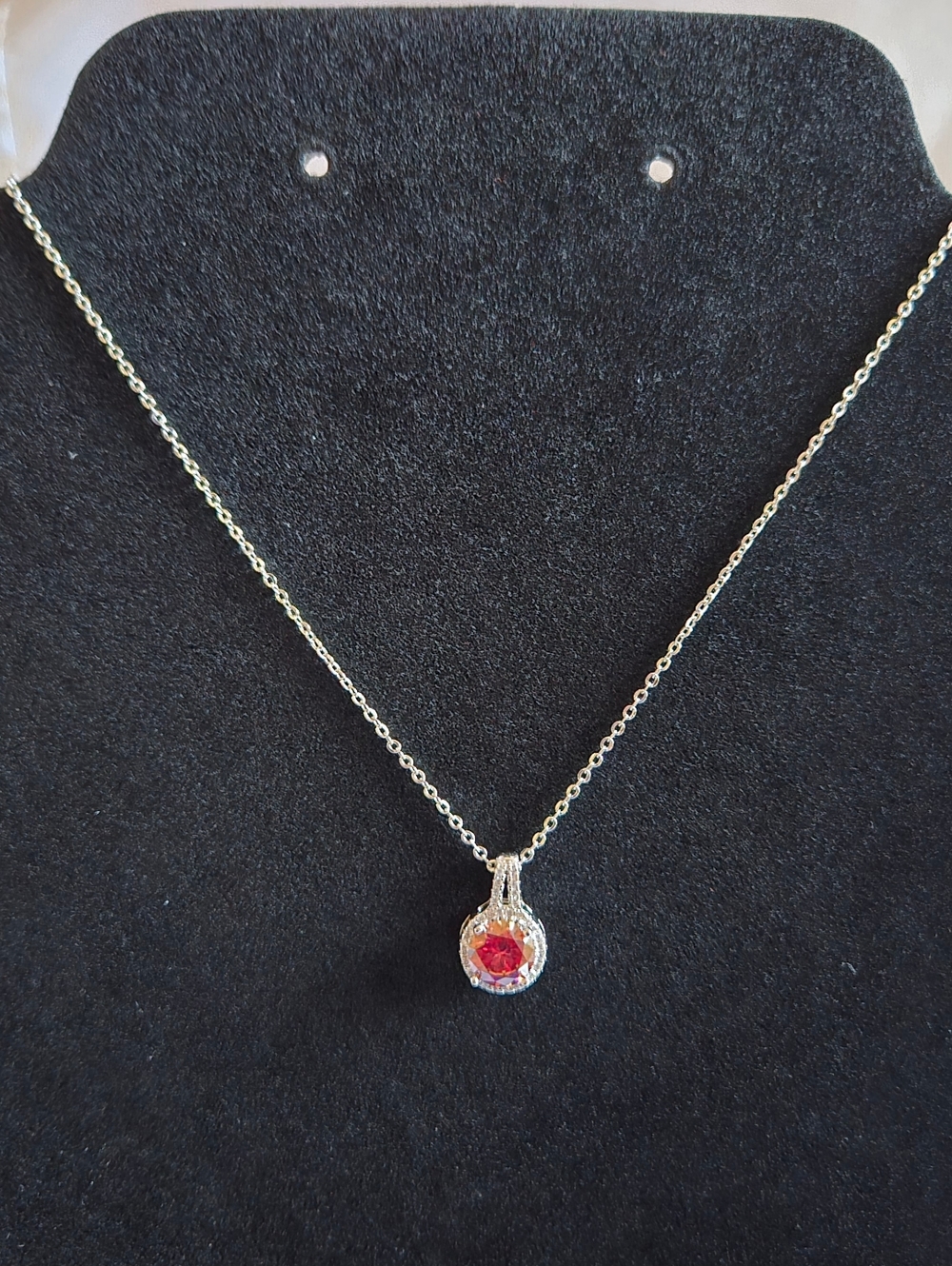 Moissanite 2 Carat Watermelon Red Halo Pendant Necklace in Silver Tone - Picture 3 of 11